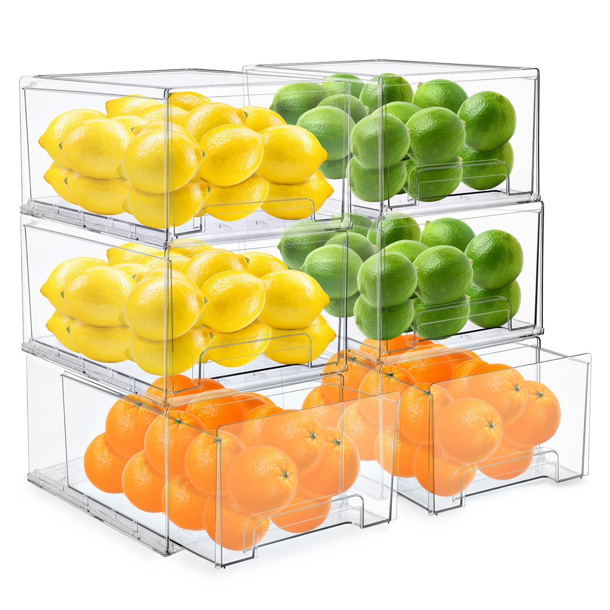 Sorbus Fridge Drawers - Clear Stackable Pull Out Refrigerator Organizer Bins - Food Storage Containers for Kitchen, Refrigerator, Freezer & Vanity (6 Pack | Extra Large)
